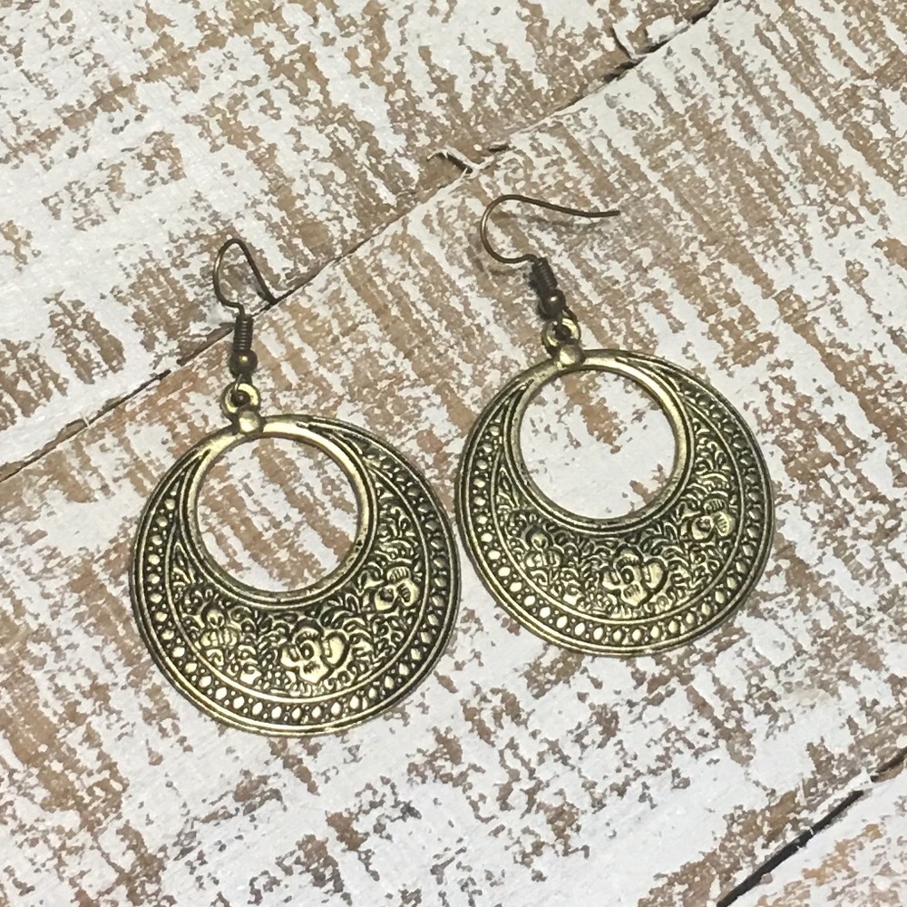 Vintage Antique Gold Dangle Hoop Earrings